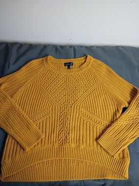 Topshop Mustard Yellow Cable-Knit Crew Sweater